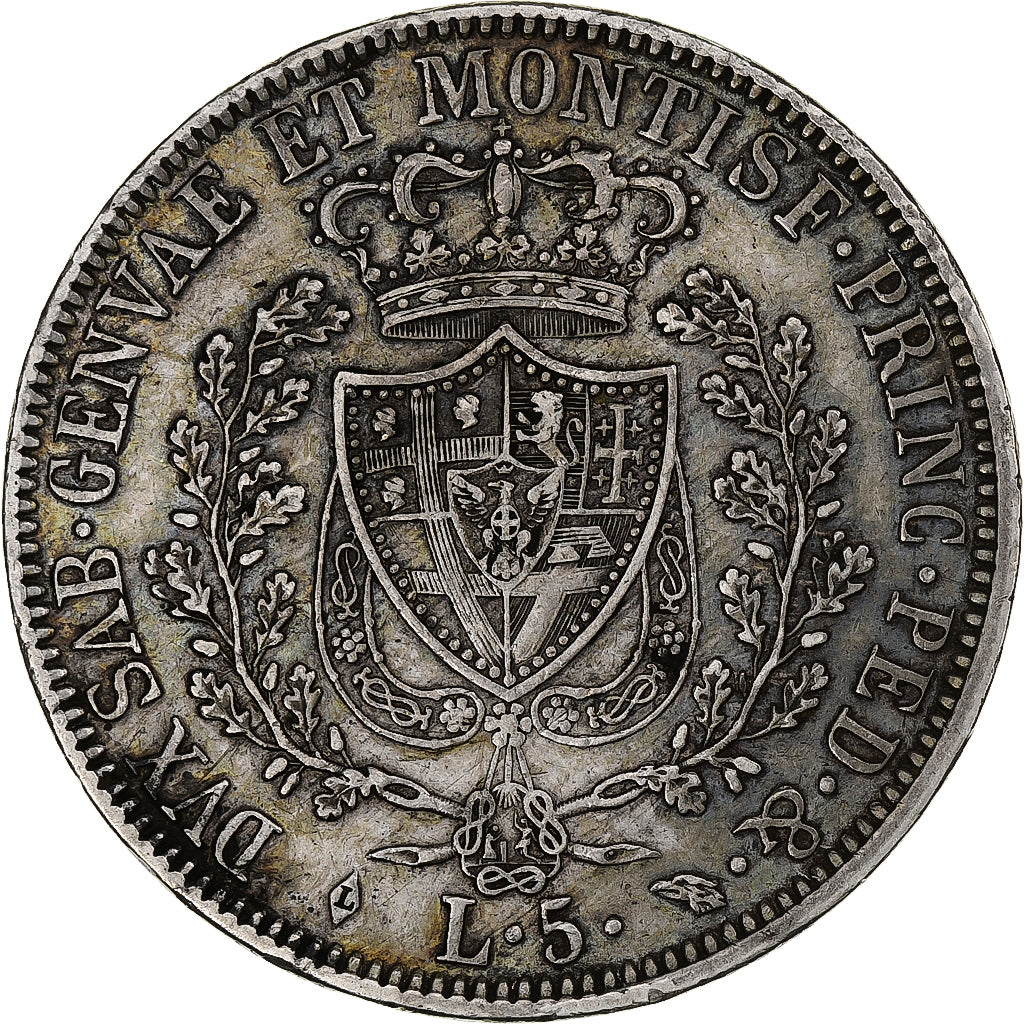 Italia, Carlo Felice, 5 Lire, 1829, Genoa, Argento, BB+