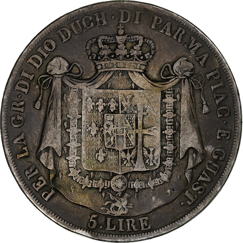 Itália, Duchy of Parma, Maria Luigia, 5 Lire, 1815, Parma, Prata, VF(20-25)