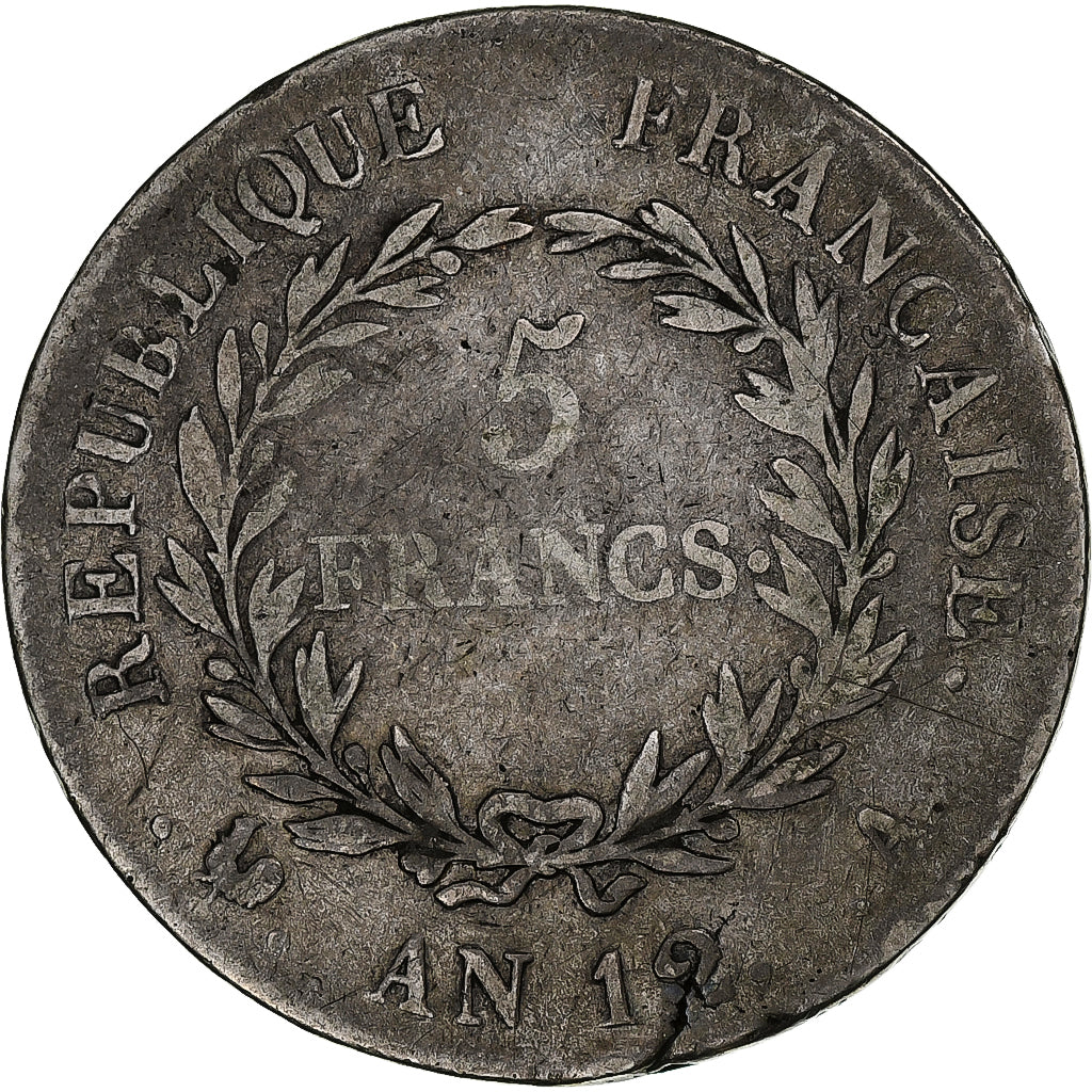 Francia, Bonaparte Premier Consul, 5 Francs, An 12, Paris, Plata, BC+