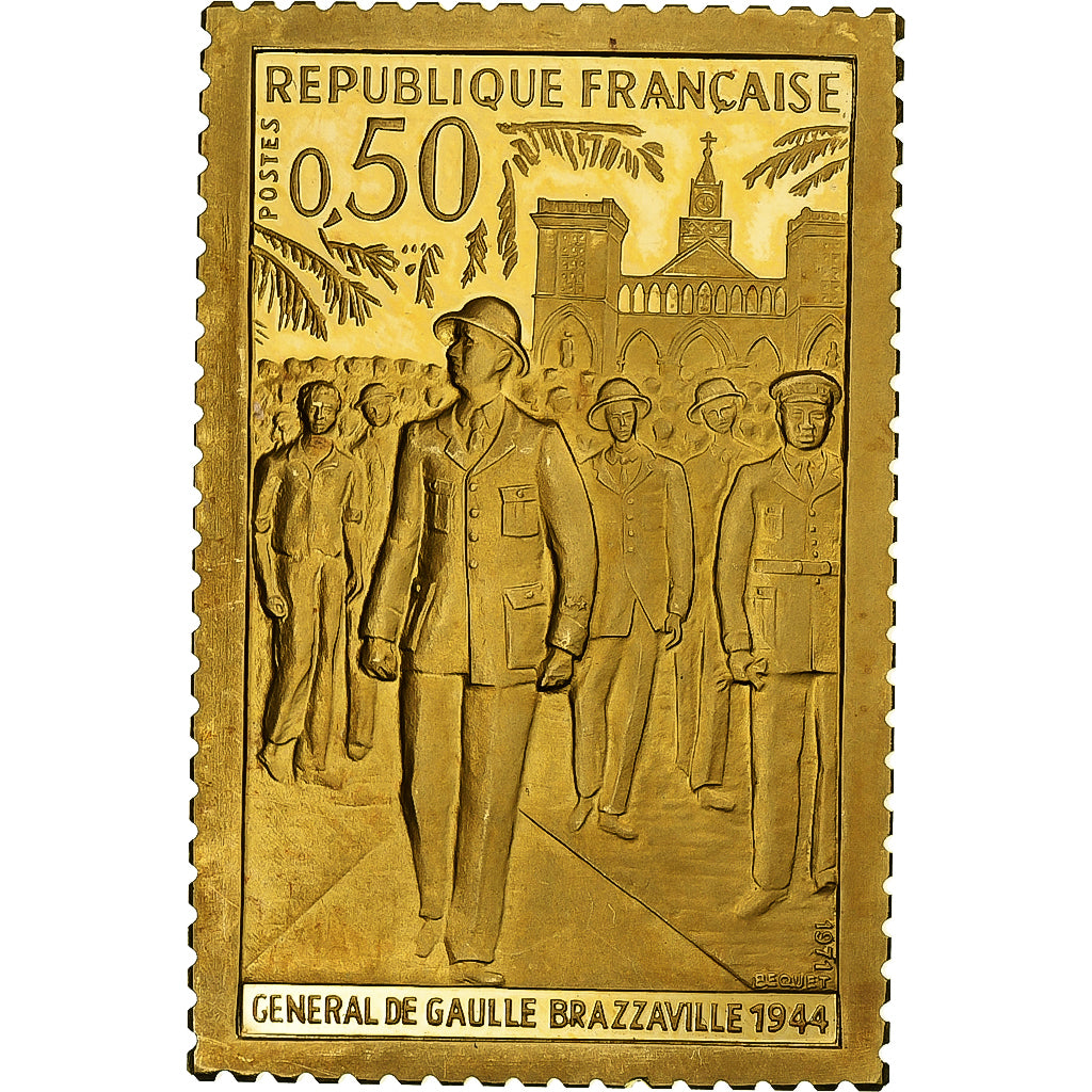 Francja, medal, Hommage au Général de Gaulle, Brazzaville 1944, n.d., Złoto