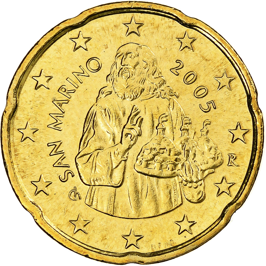 Saint Marin , 20 Euro Cent, 2005, Rome, Or nordique, SPL