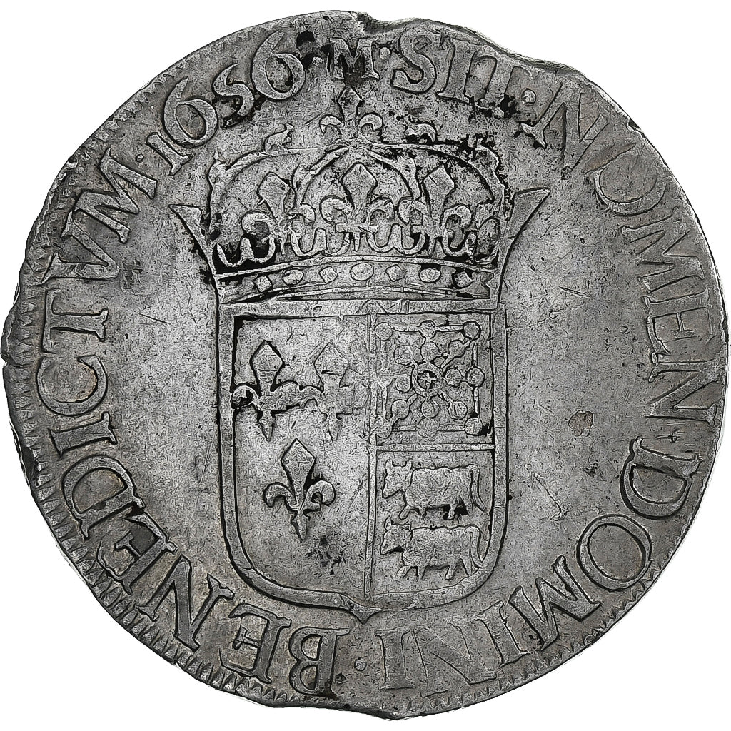 França, Louis XIV, Écu de Béarn à la mèche longue, 1656, Morlaas, Prata