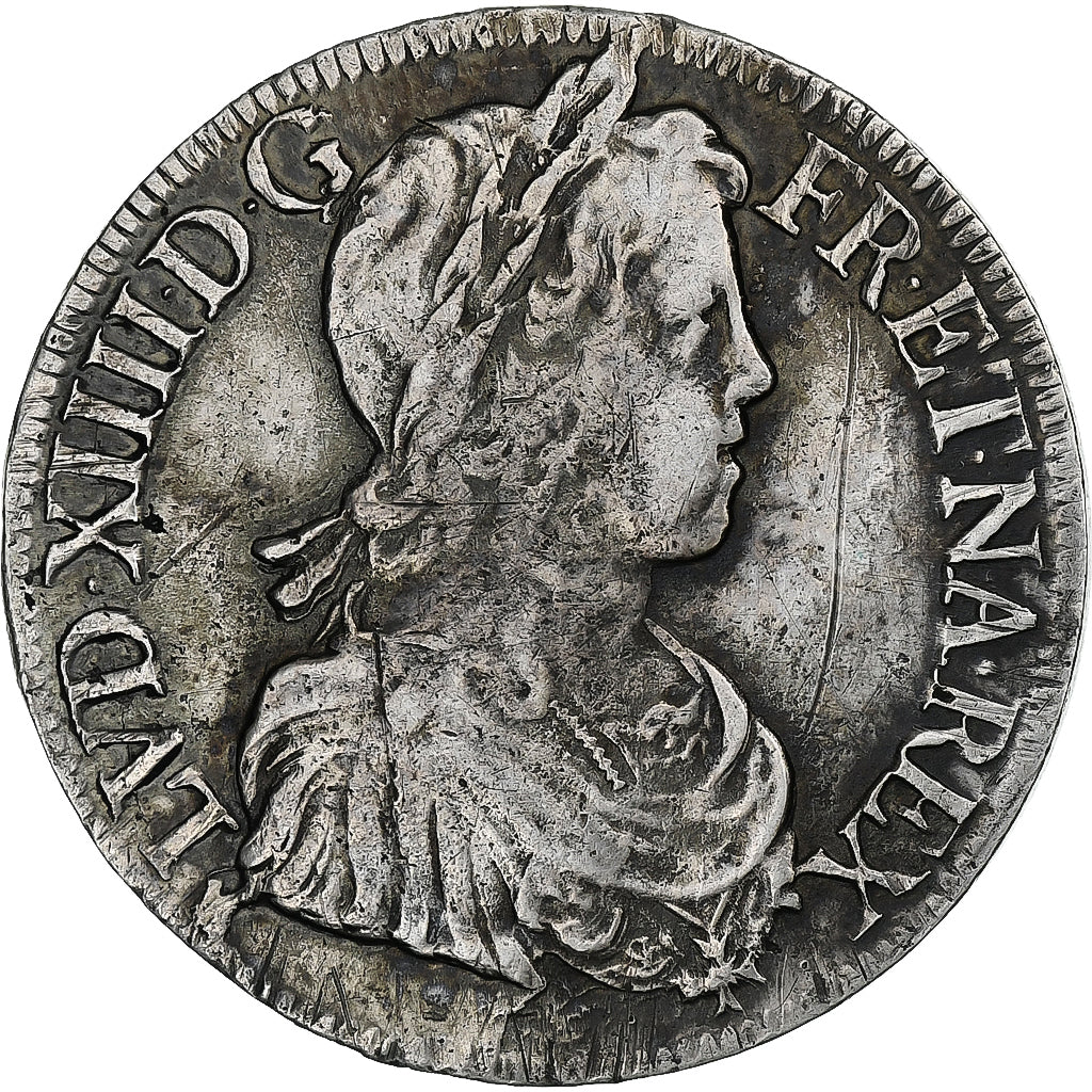 Francia, Louis XIV, Écu à la mèche longue, 1652, Bordeaux, Plata, BC+