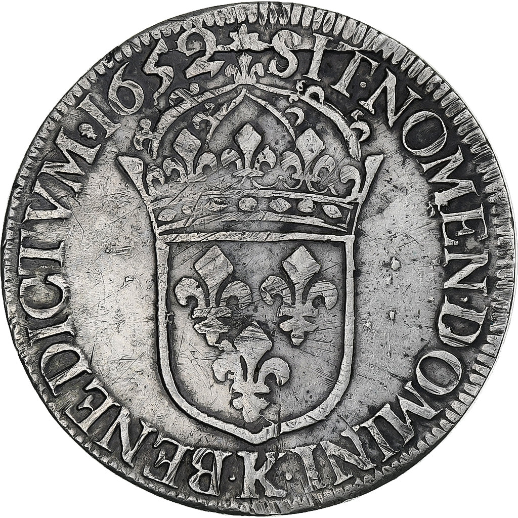 Francia, Louis XIV, Écu à la mèche longue, 1652, Bordeaux, Plata, BC+