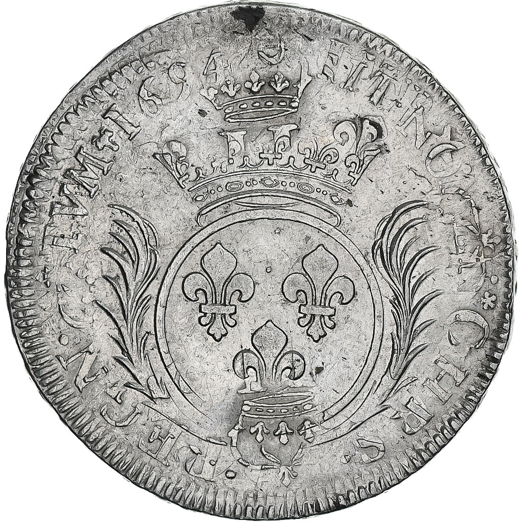 Francia, Louis XIV, Ecu aux palmes, 1694, Uncertain Mint, Plata, BC+