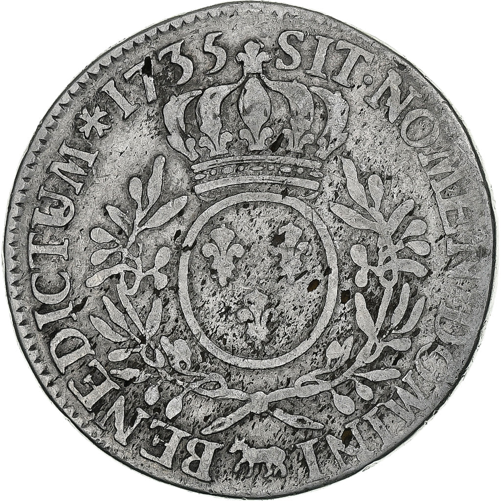 França, Louis XV, Écu de Béarn aux branches d'olivier, 1735, Pau, Prata