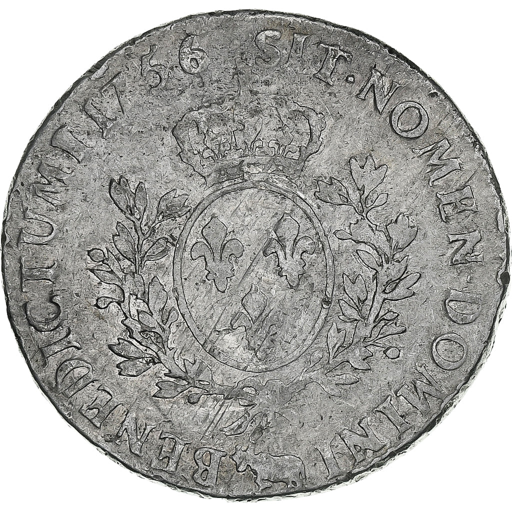 Francia, Louis XV, Écu de Béarn au bandeau, 1756, Pau, Plata, BC+