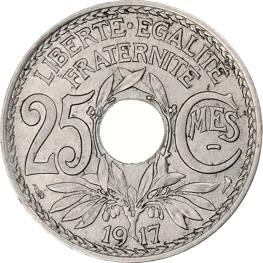 Francia, 25 Centimes, Lindauer, 1917, Paris, Souligné, Níquel, EBC+