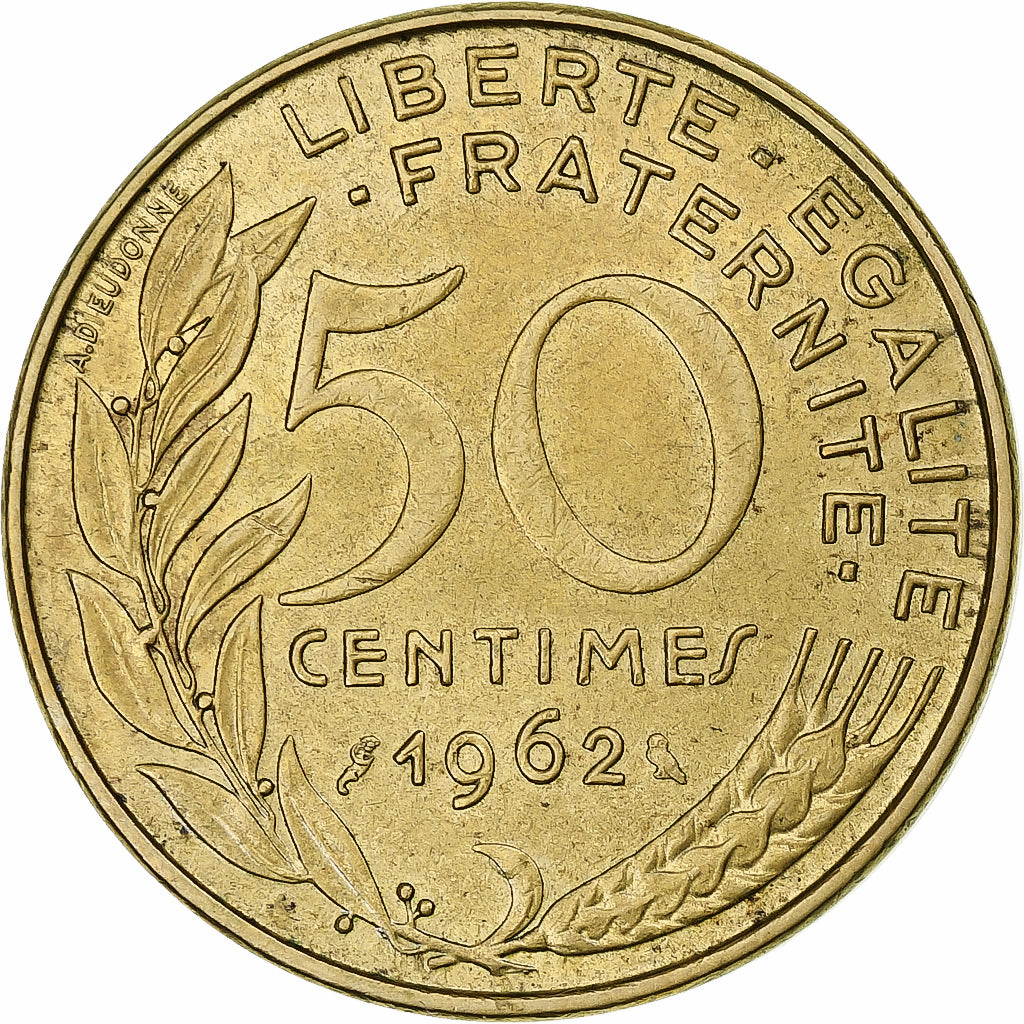 France, 50 Centimes, Marianne, 1962, Paris, Col à 4 plis, Aluminum-Bronze
