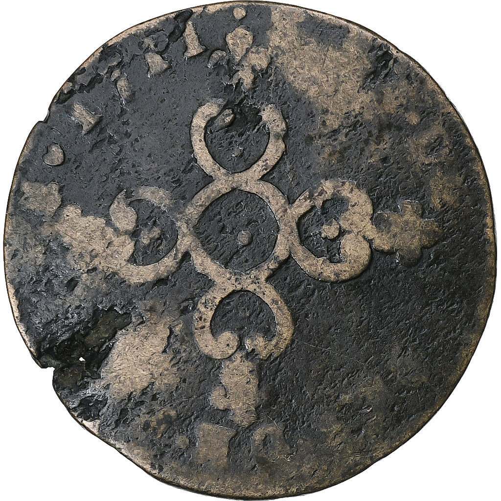 França, Louis XIV, 6 Deniers, 1711, Aix, Cobre, F(12-15), Gadoury:85