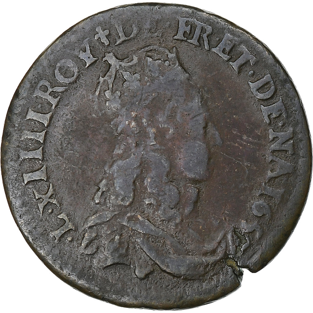 France, Louis XIV, Liard de France, 1657, Vimy, Copper, VF(30-35), C2G:68