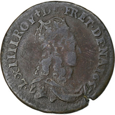 France, Louis XIV, Liard de France, 1657, Vimy, Copper, VF(30-35), C2G:68