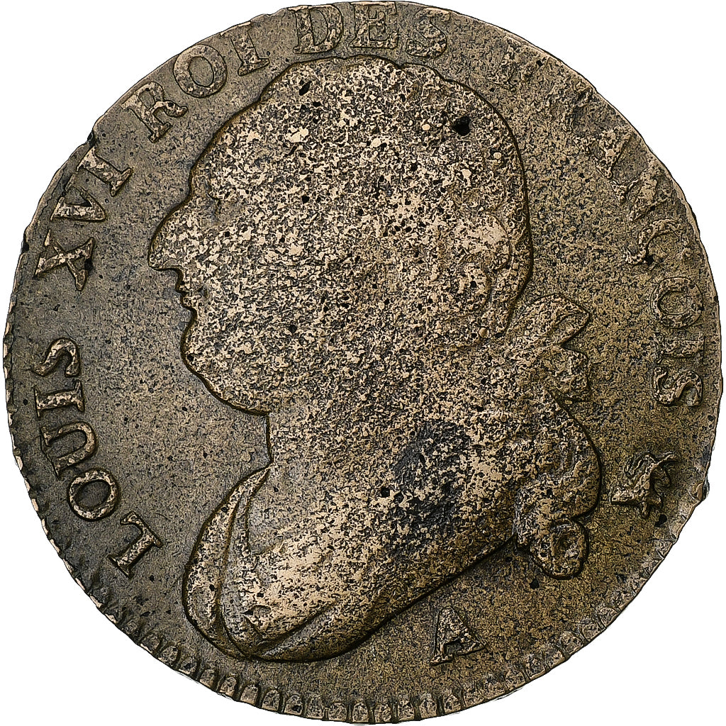 Frankreich, Louis XVI, 12 Deniers, 1792⸱4, Paris, Leopard/Lyre, Kupfer, S