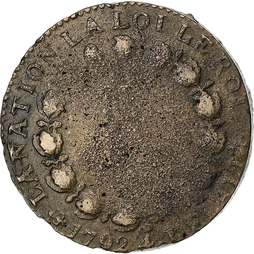 Frankreich, Louis XVI, 12 Deniers, 1792⸱4, Paris, Leopard/Lyre, Kupfer, S