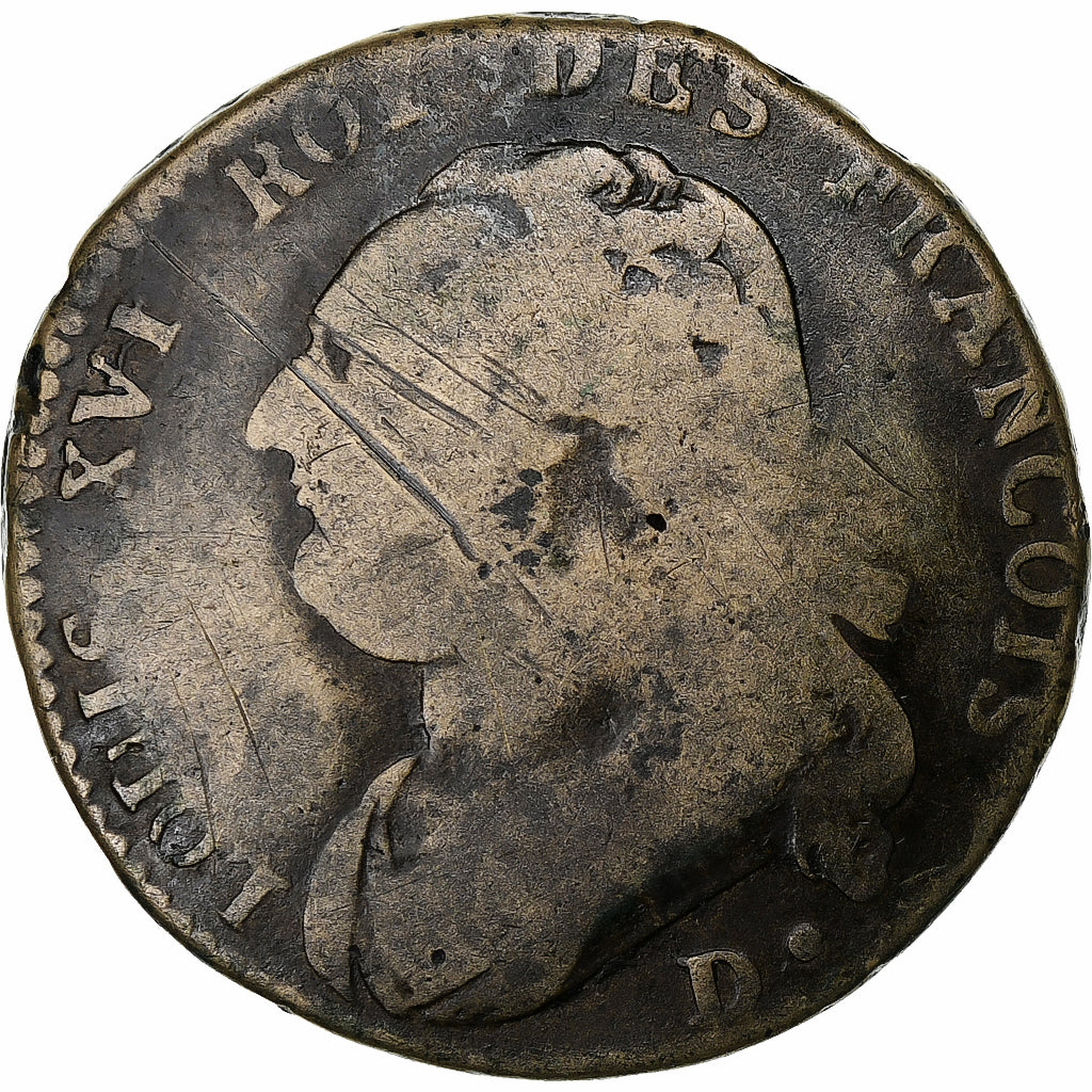 Frankreich, Louis XVI, 12 Deniers, 1792⸱4, Dijon, Kupfer, SGE, Gadoury:15