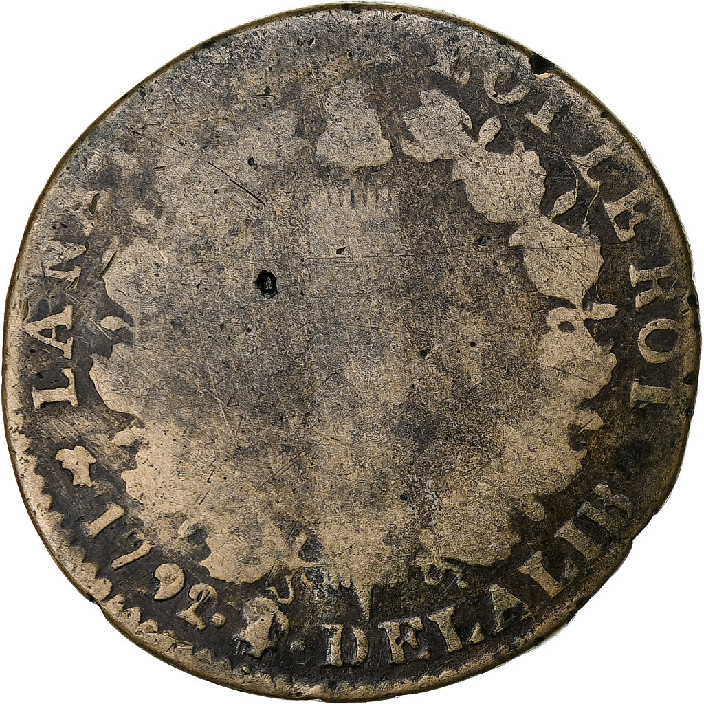 Frankreich, Louis XVI, 12 Deniers, 1792⸱4, Dijon, Kupfer, SGE, Gadoury:15