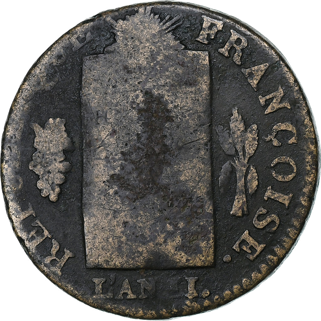 France, 1/2 Sol, Dupré, 1793 - AN II, La Rochelle, Copper, VG(8-10), Gadoury:10
