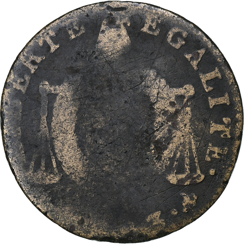 France, 1/2 Sol, Dupré, 1793 - AN II, La Rochelle, Copper, VG(8-10), Gadoury:10