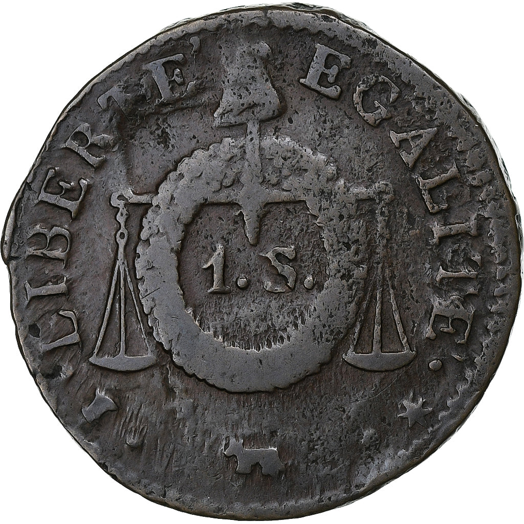 Francja, Sol aux Balances, ND(1794) - An II, Pau, Brązowy, F(12-15), Gadoury:21