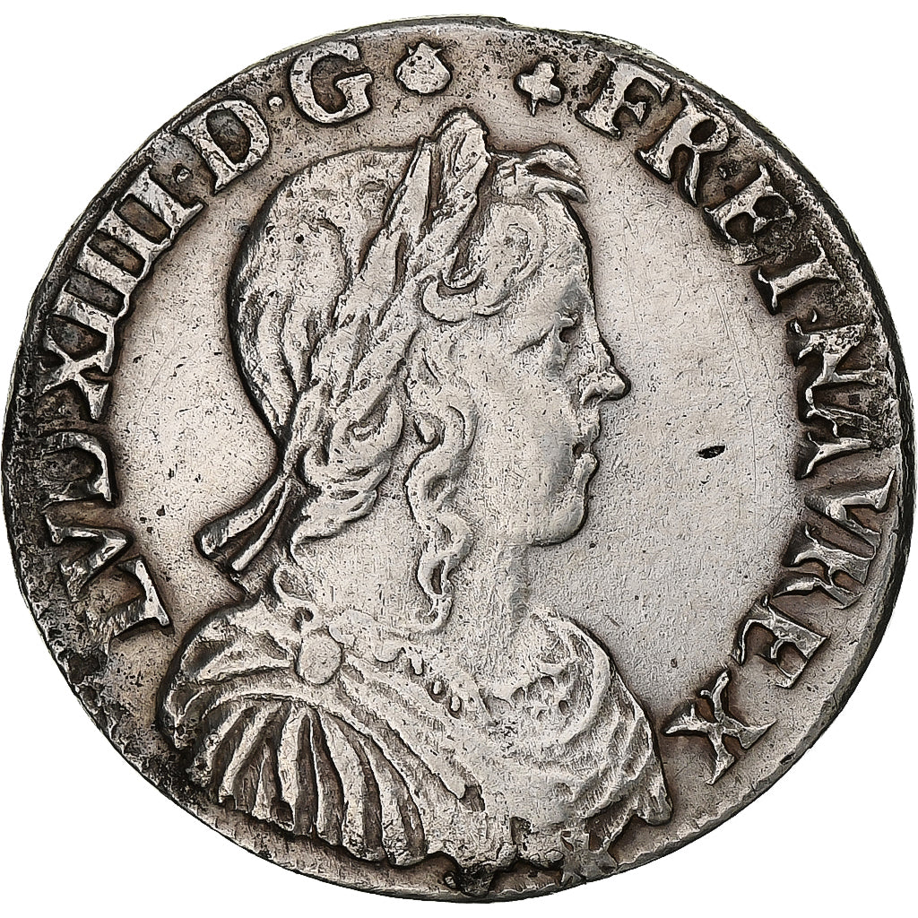 France, Louis XIV, 1/2 Écu à la mèche longue, 1654, Saint-Lô, Silver