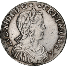 France, Louis XIV, 1/2 Écu à la mèche longue, 1654, Saint-Lô, Silver