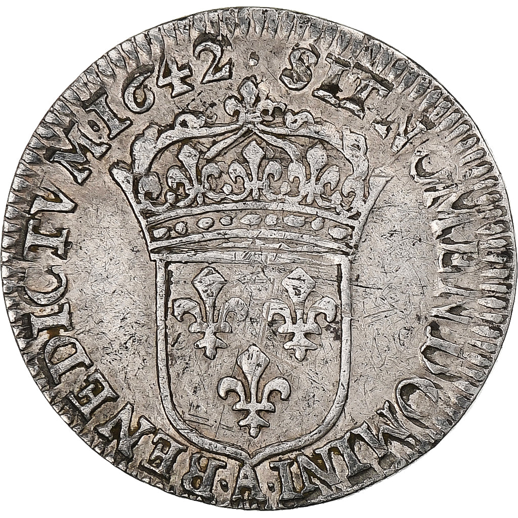 Francja, Louis XIII, 1/12 Ecu, 2ème poinçon de Warin, 1642, Paris, Srebro