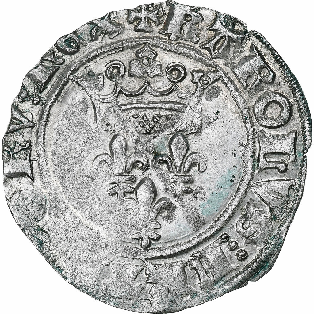Frankreich, Charles VI, Florette, 1417-1422, Cremieu, Billon, SS+, Duplessy:387