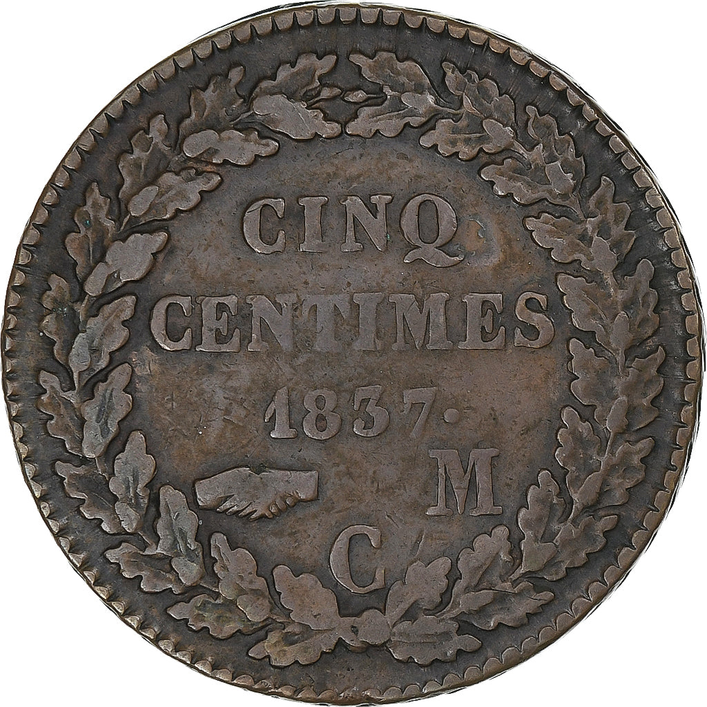Monaco, Honore V, 5 Centimes, 1837, Paris, Miedź, VF(30-35), Gadoury:MC102
