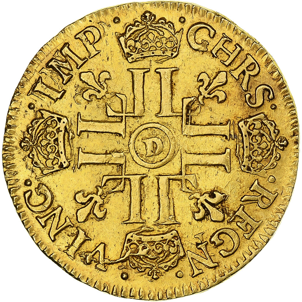 France, Louis XIV, louis d'or à la mèche courte, 1652, Lyon, Or, TTB+