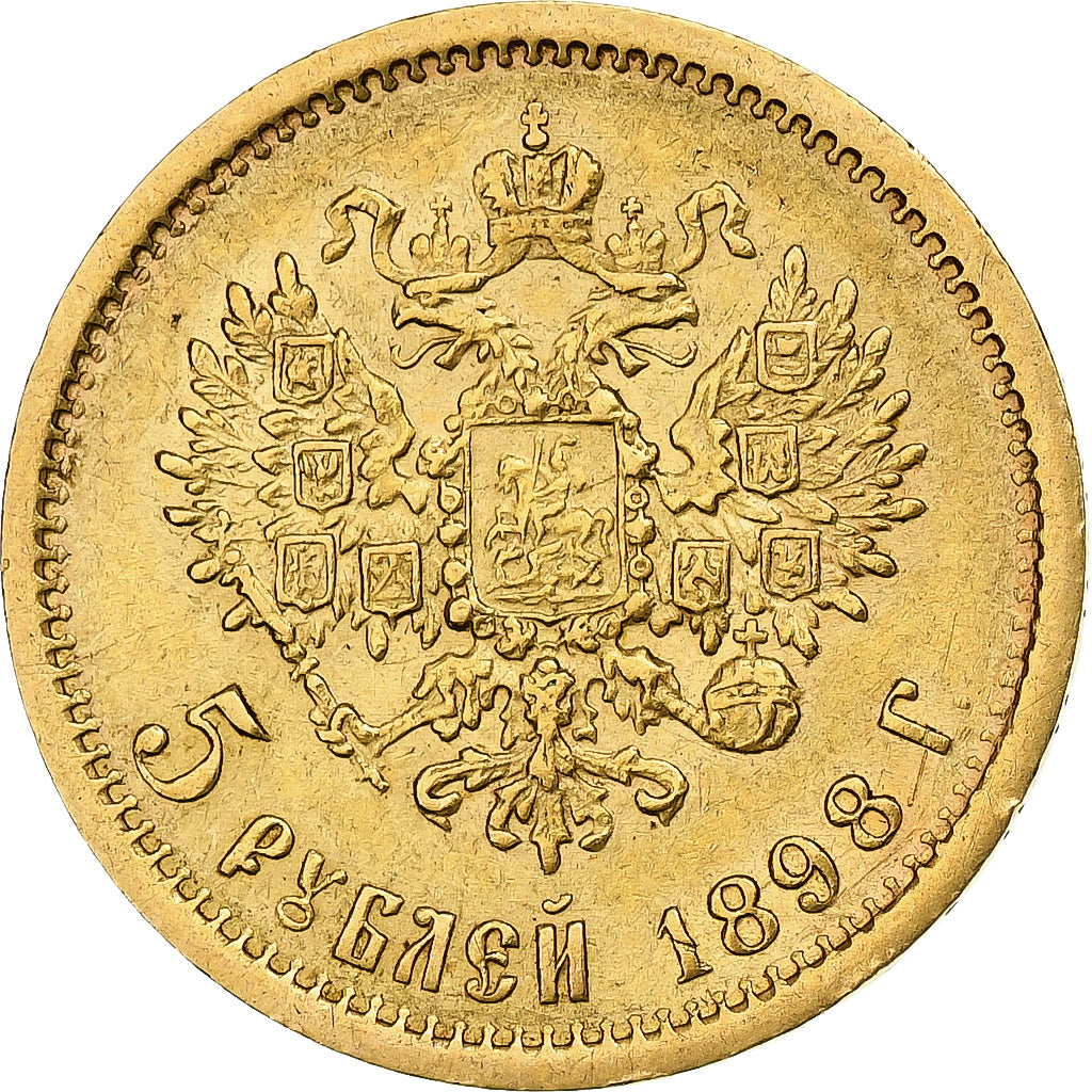 Russia, Nicholas II, 5 Roubles, 1898, Saint Petersburg, Złoto, AU(50-53)