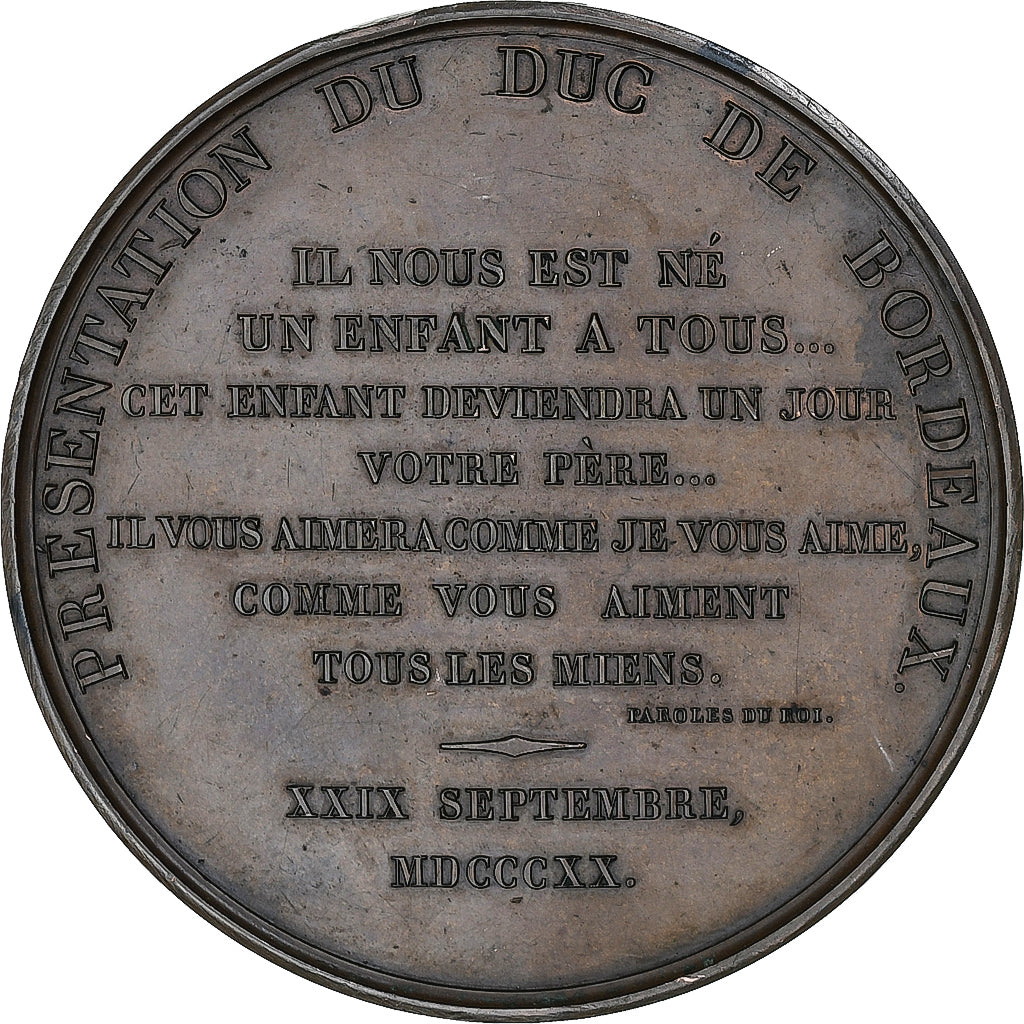 France, Medal, Présentation du Duc de Bordeaux, 1821, Bronze, Gaunois, MS(63)