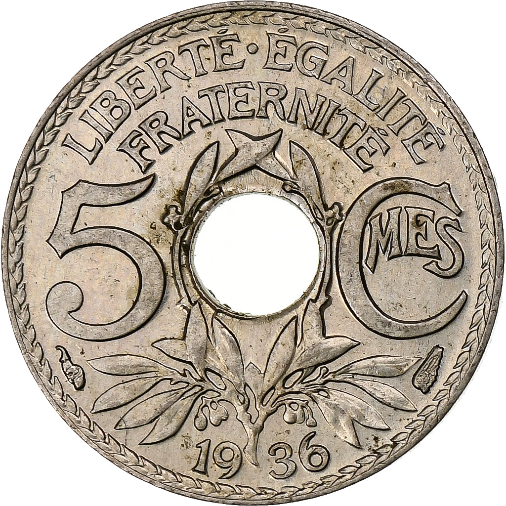 Francia, 5 Centimes, Lindauer, 1936, Paris, Rame-nichel, SPL, Gadoury:170