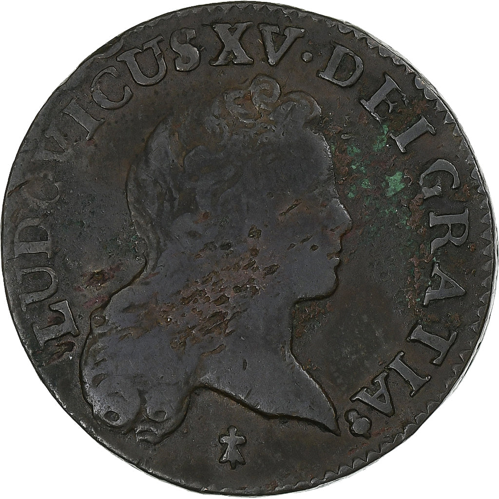 Francia, Louis XV, 1/2 Sol au buste enfantin, 1721, Reims, Cobre, BC+