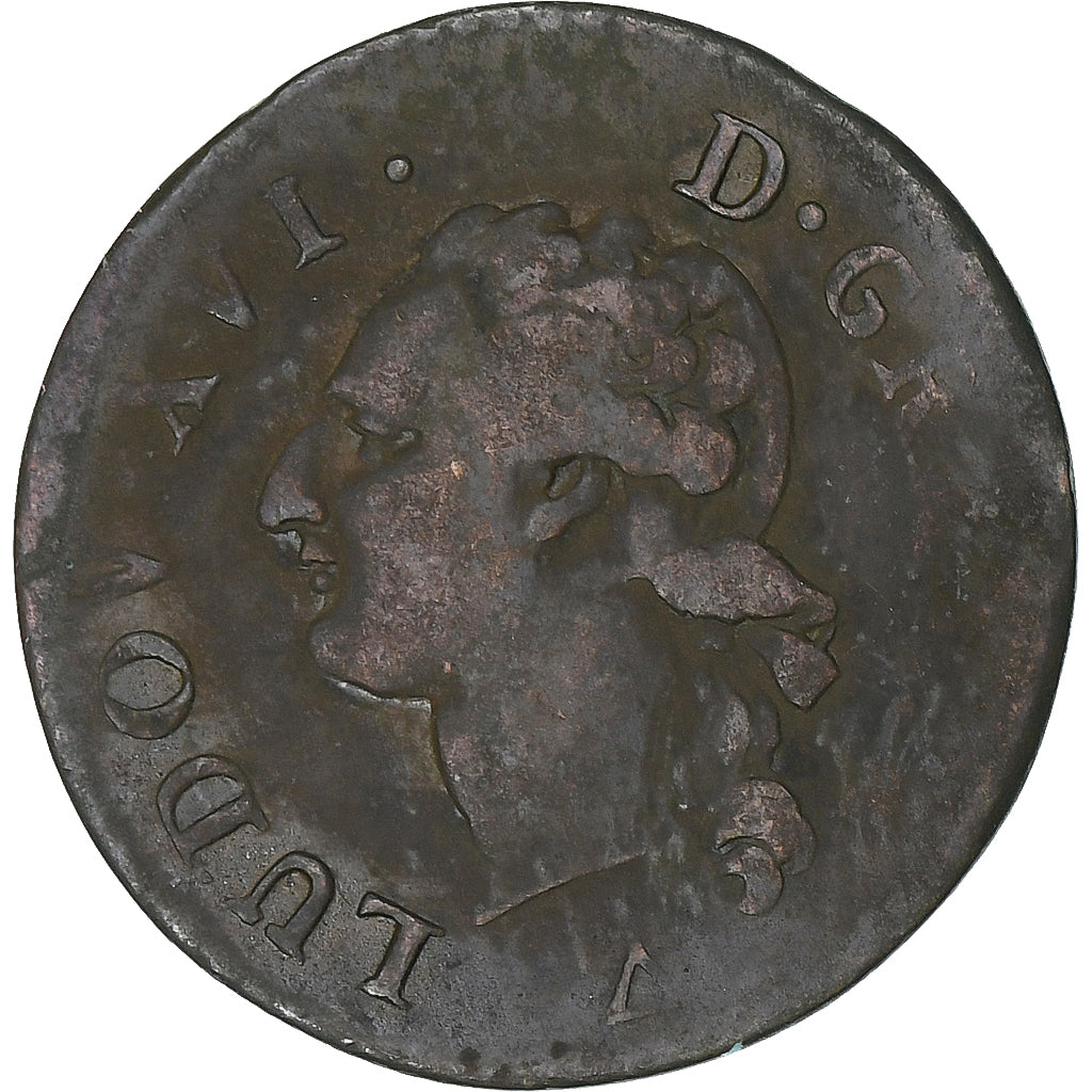 Frankreich, Louis XVI, Liard, 1789, Orléans, Kupfer, S, Gadoury:348