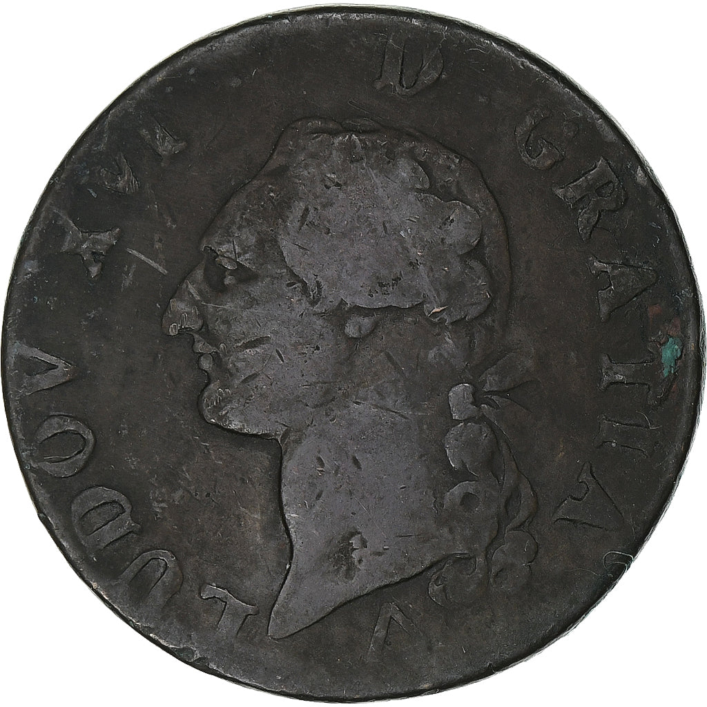 France, Louis XVI, Sol, 1791, Orléans, Copper, F(12-15), Gadoury:350