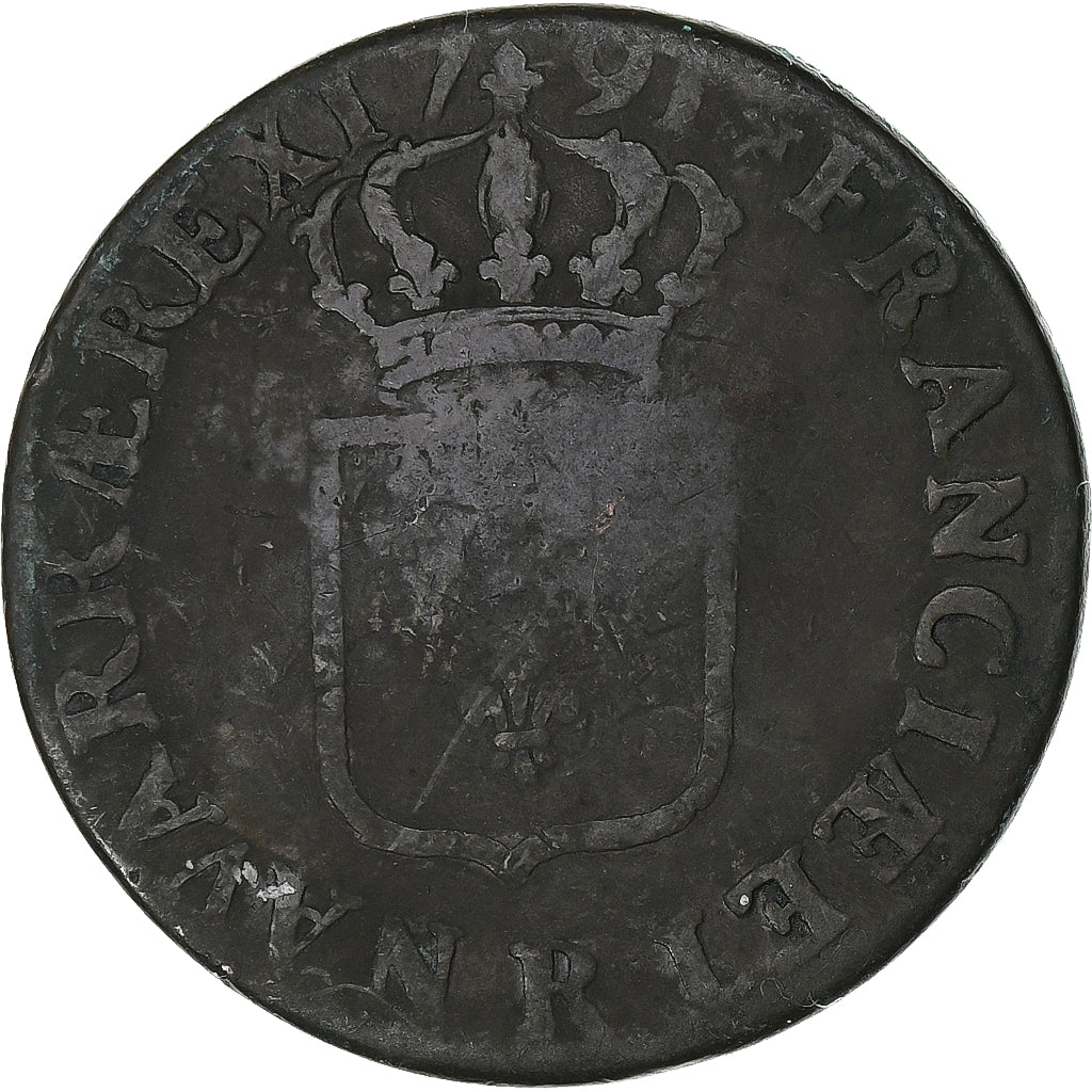 France, Louis XVI, Sol, 1791, Orléans, Copper, F(12-15), Gadoury:350