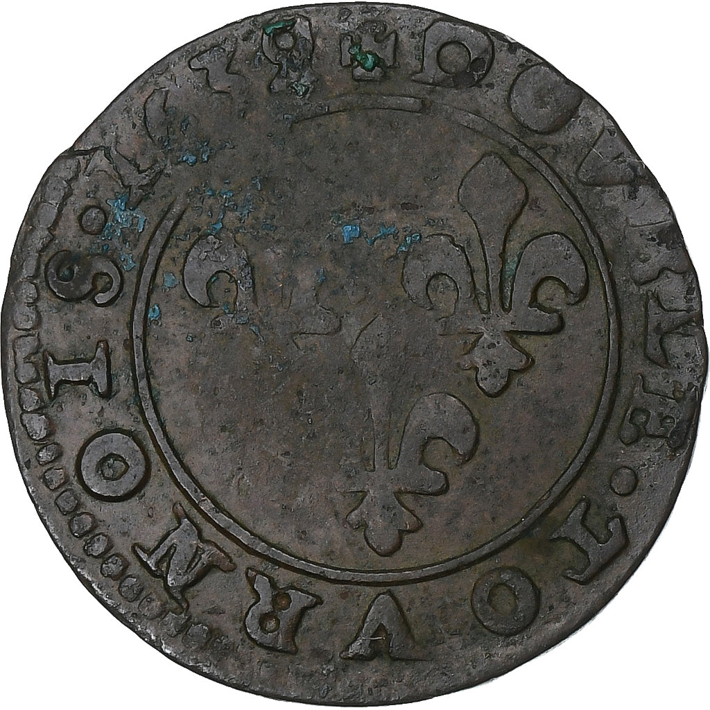 França, Louis XIII, Double Tournois, 1639, Axe Loire-Rhône, Cobre, VF(20-25)