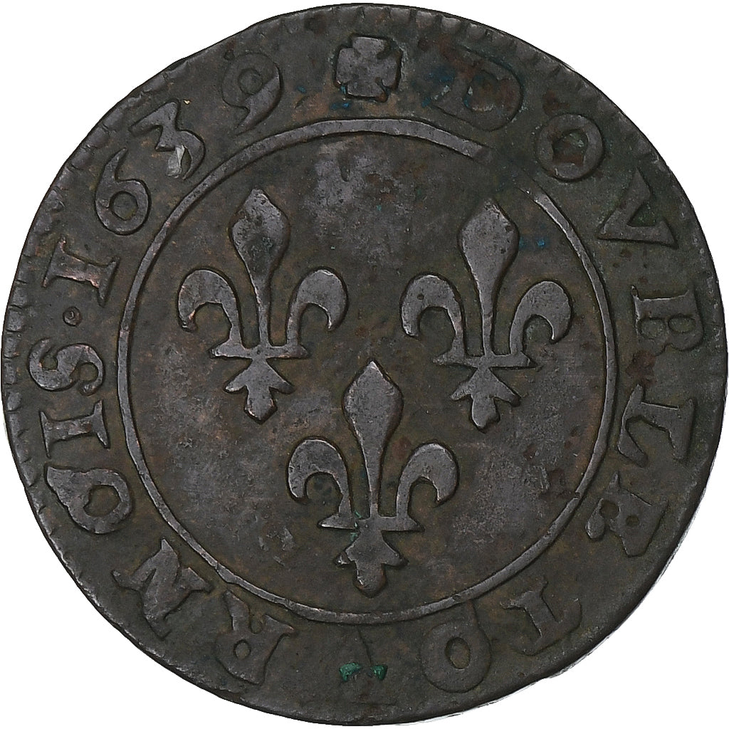 Francia, Louis XIII, Double Tournois, 1639, Axe Loire-Rhône, Rame, BB, CGKL:512