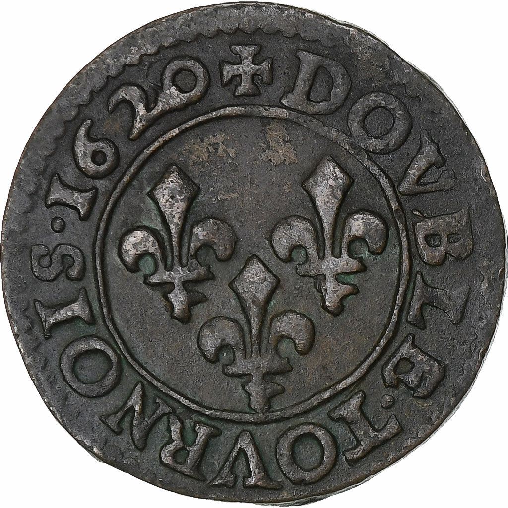 Francia, Louis XIII, Double Tournois, 1620, Poitiers, Rame, BB+, CGKL:412