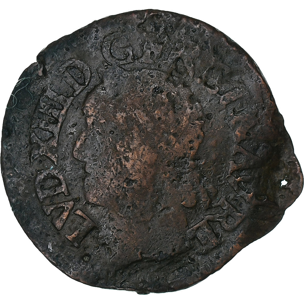 Francia, Louis XIII, Double Tournois, 1642, La Rochelle, Rame, MB, CGKL:516