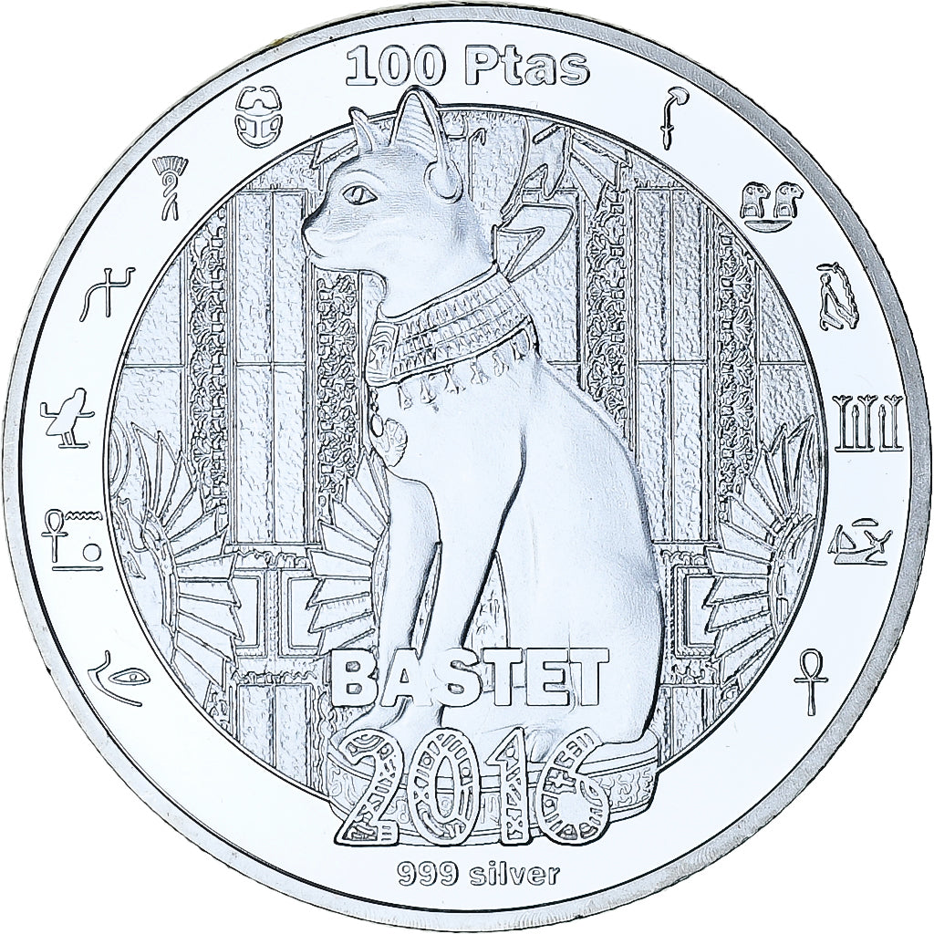 SAHARAWI ARAB DEMOCRATIC REPUBLIC, 100 Pesetas, Bastet, 2016, Proof, silver