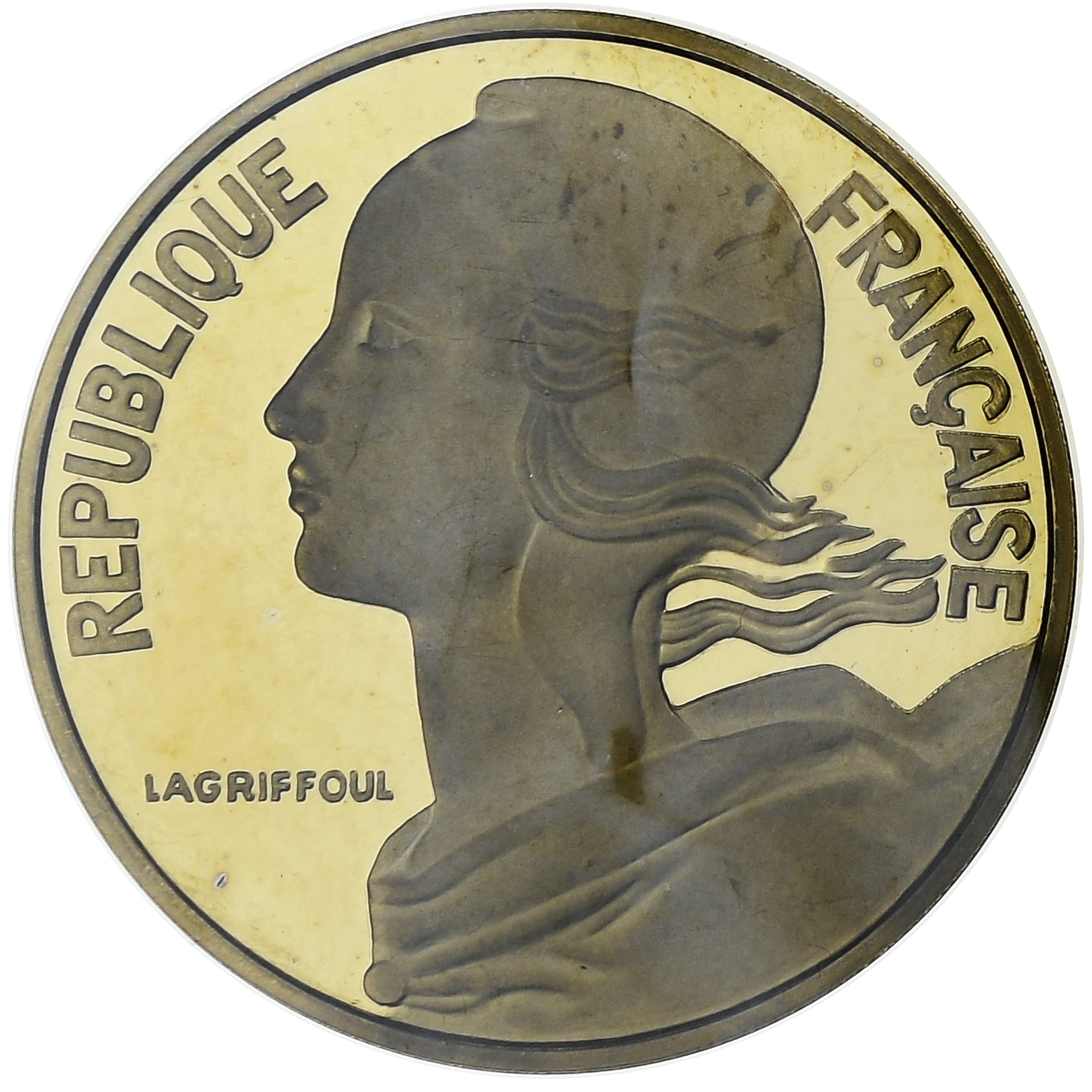 Francja, 20 Centimes, Marianne, 1975, MDP, Piéfort, Miedzionikiel Aluminium