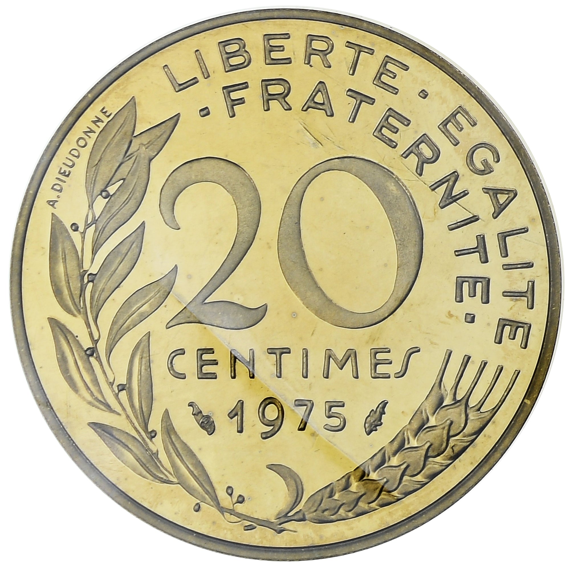 Francja, 20 Centimes, Marianne, 1975, MDP, Piéfort, Miedzionikiel Aluminium