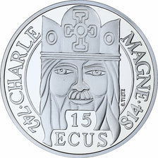 France, 100 Francs-15 Ecus, Charlemagne, 1990, MDP, Proof, Silver, MS(65-70)