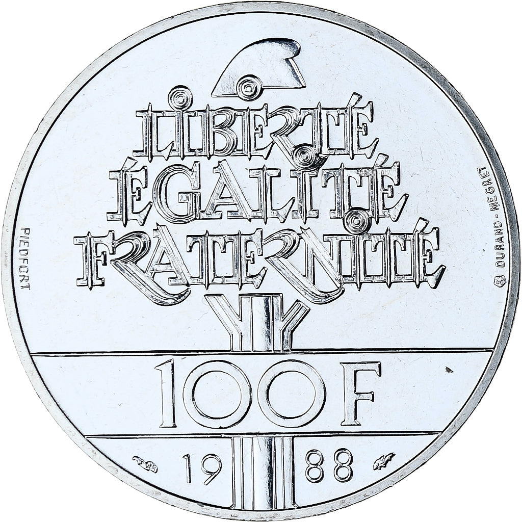 France, 100 Francs, Fraternité, 1988, MDP, Piéfort, BU, Argent, FDC