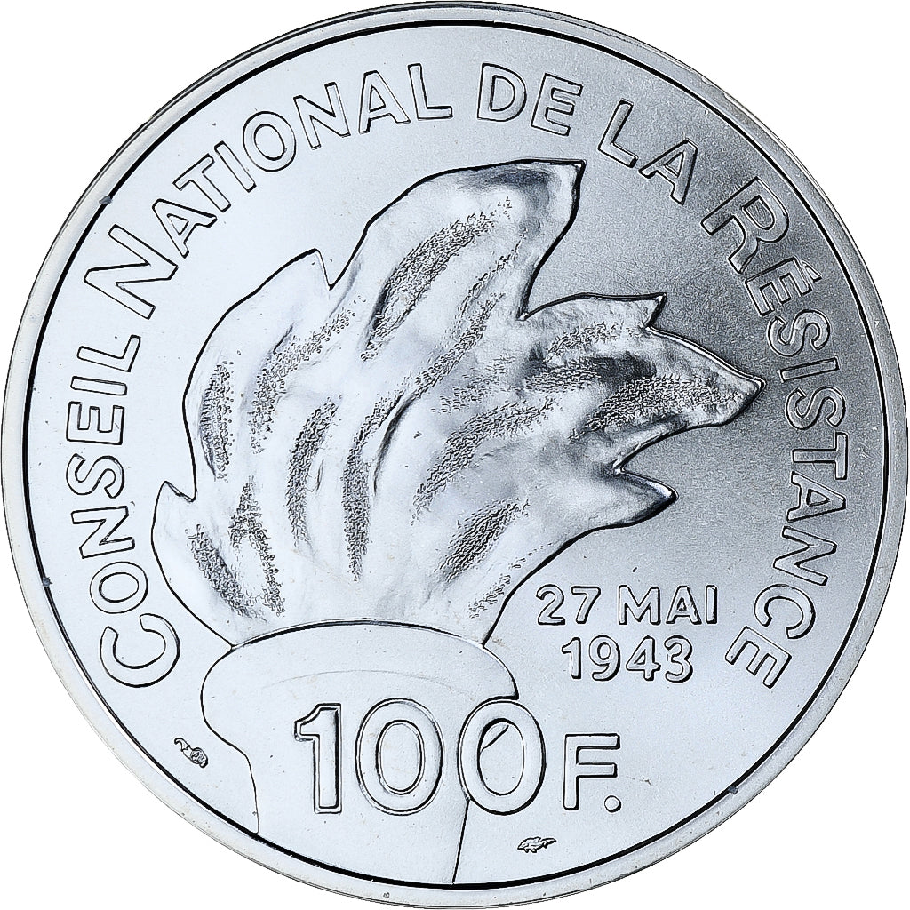 Francia, 100 Francs, Jean Moulin, 1993, MDP, BU, Argento, FDC