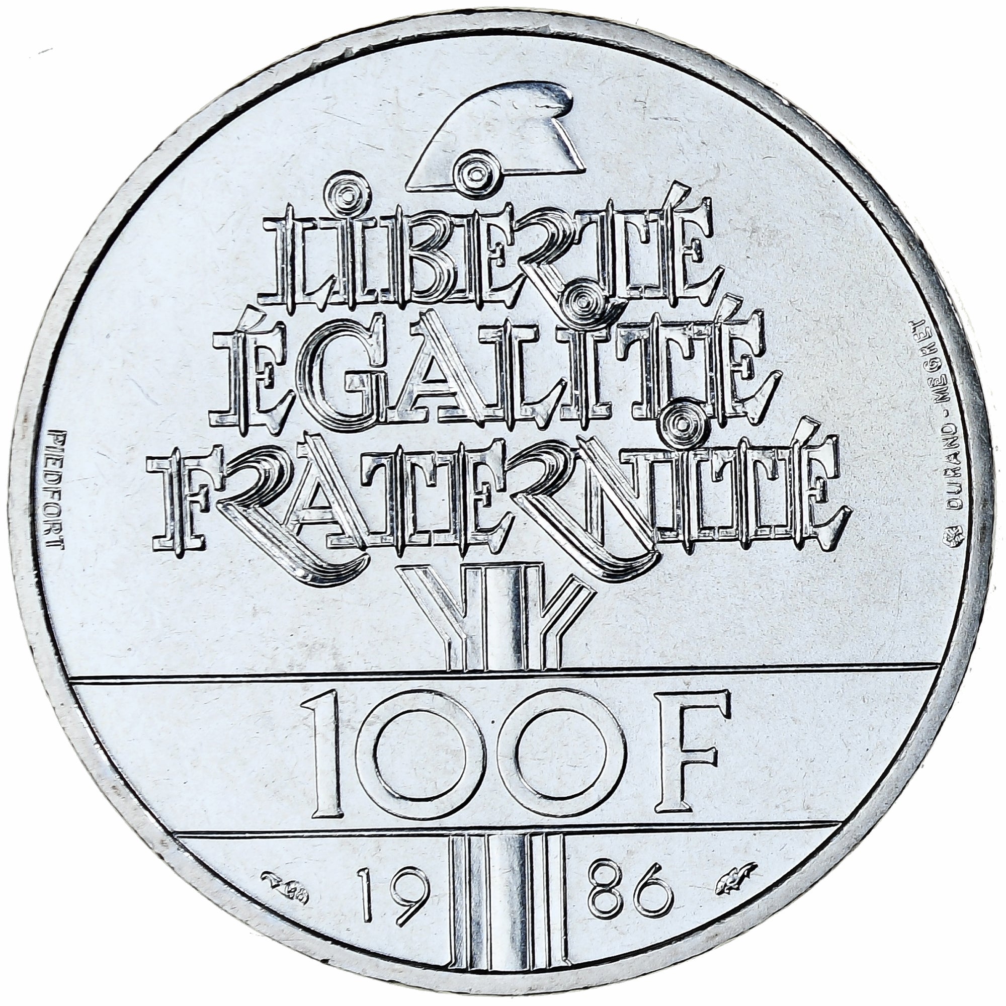 France, 100 Francs, Liberté, 1986, MDP, Piéfort, BU, Silver, MS(65-70)