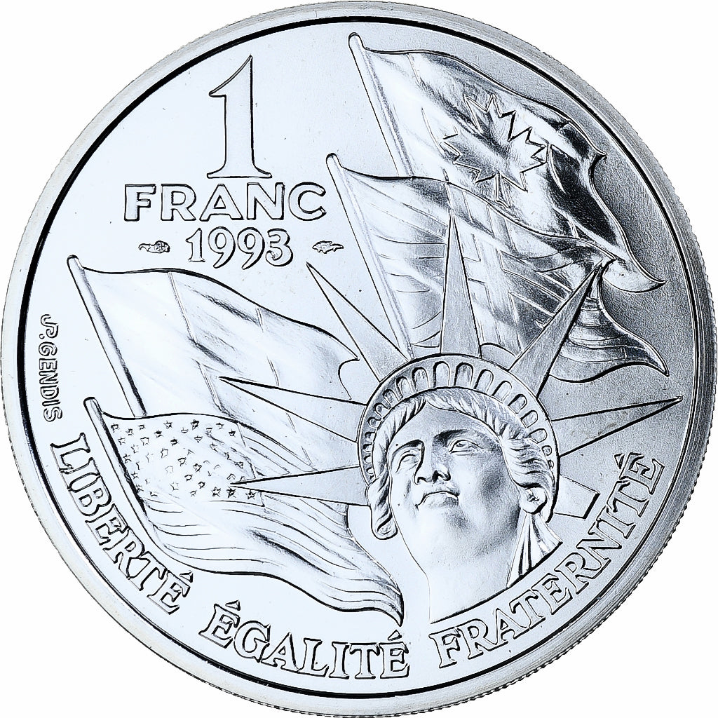 Francja, 1 Franc, Cinquantenaire du Débarquement, 1993, MDP, BU, Srebro
