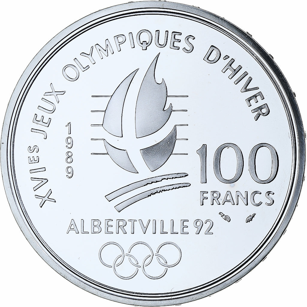 Francia, 100 Francs, 1992 Olympics, Albertville, Alpine Skiing, 1989, MDP, BE