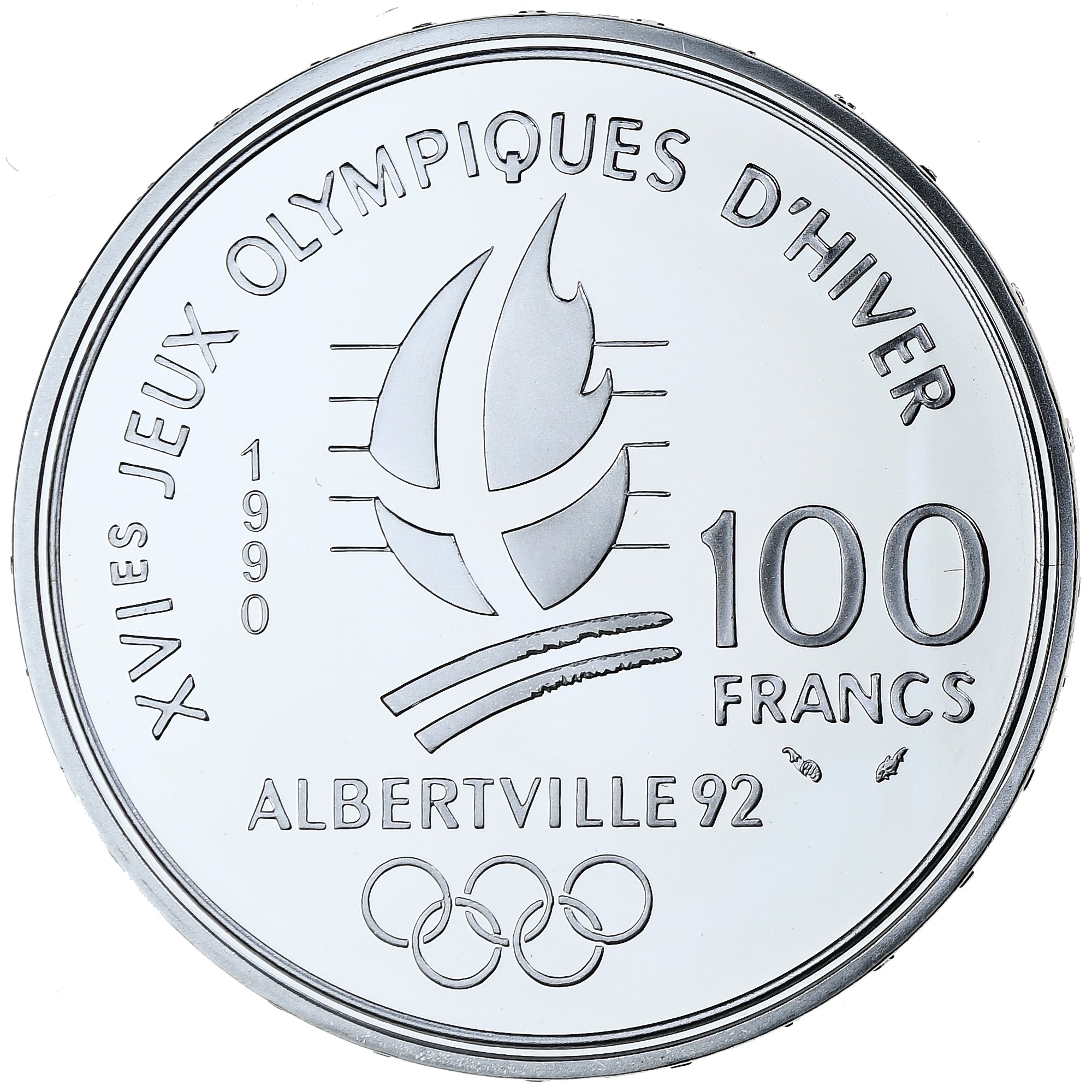 France, 100 Francs, 1992 Olympics, Albertville, Bobsledding, 1990, MDP, BE